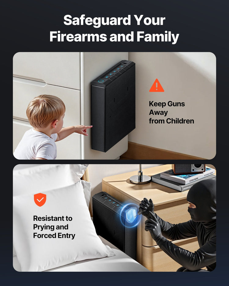 Gun Safe, Slider Handgun Gun Safe with Fingerprint/Password/Key, 3-Way Sapphire Castor