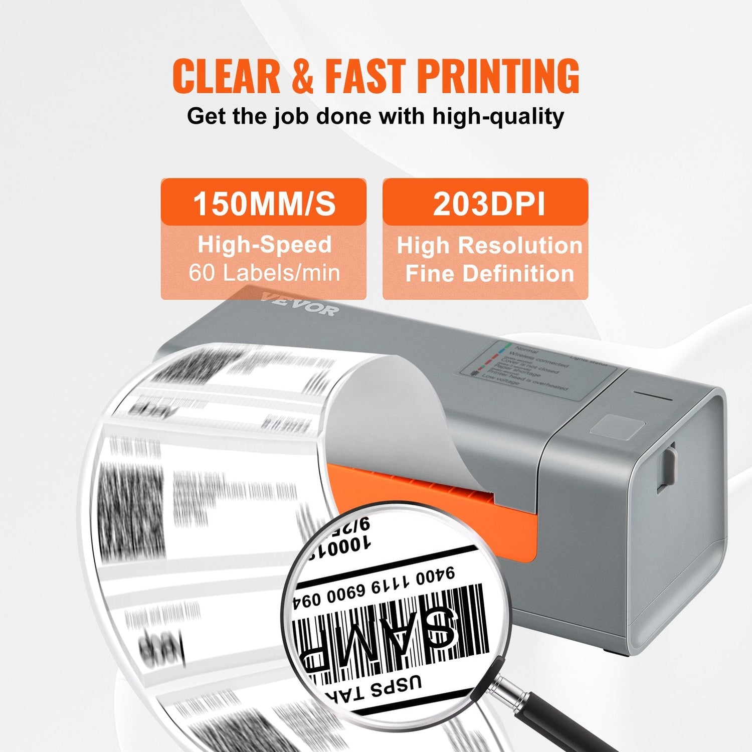Thermal Label Printer, 203DPI 60pcs/min for 4x6 Mailing Packages, USB Sapphire Castor