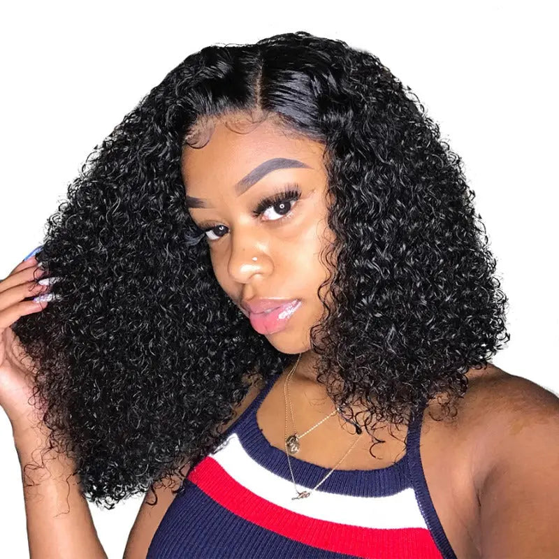 180% Density Jerry Curl 4x4 Short Bob 13x4 Lace Front Human Hair Wig Cerise Alfie