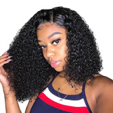 180% Density Jerry Curl 4x4 Short Bob 13x4 Lace Front Human Hair Wig Cerise Alfie
