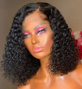 180% Density Jerry Curl 4x4 Short Bob 13x4 Lace Front Human Hair Wig Cerise Alfie
