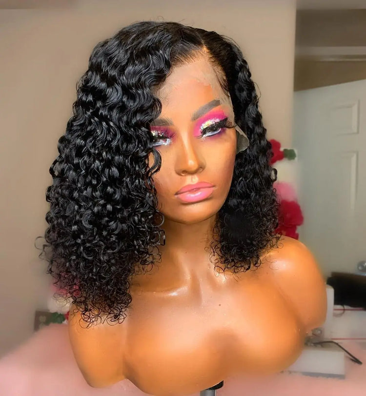 180% Density Jerry Curl 4x4 Short Bob 13x4 Lace Front Human Hair Wig Cerise Alfie