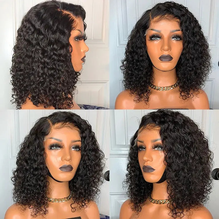 Deep Wave 180% Density 4x4 Short Bob 13x4 Lace Front Human Hair Wig Cerise Alfie