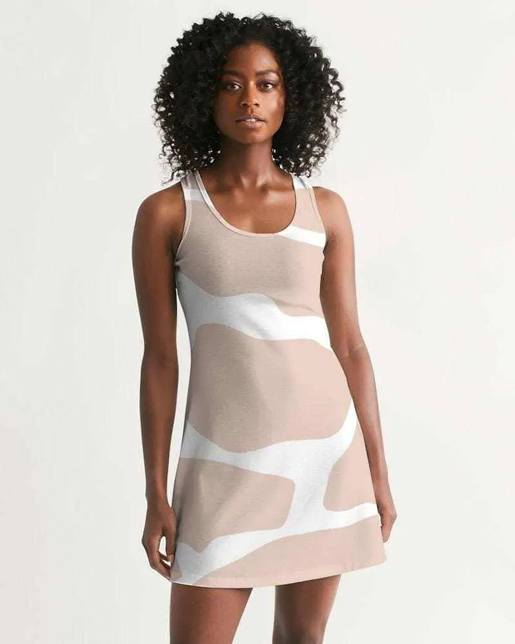 Womens Dress - Peach and White Harmony Style Racerback Dress Grey Coco