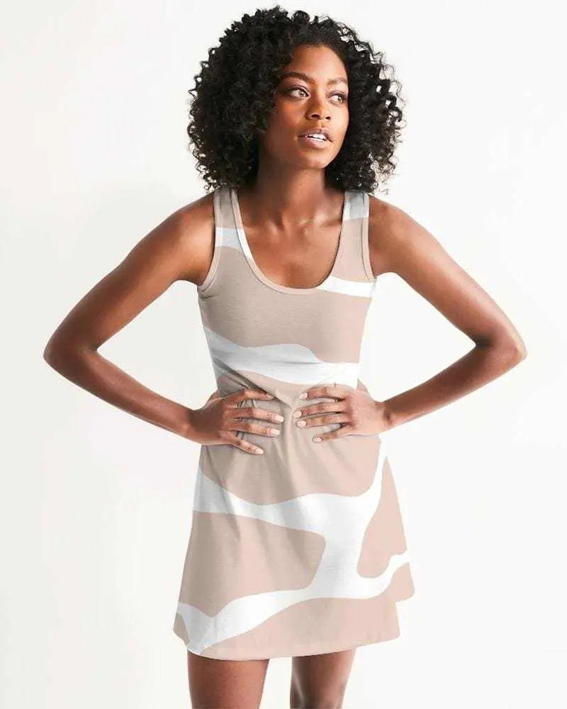 Womens Dress - Peach and White Harmony Style Racerback Dress Grey Coco