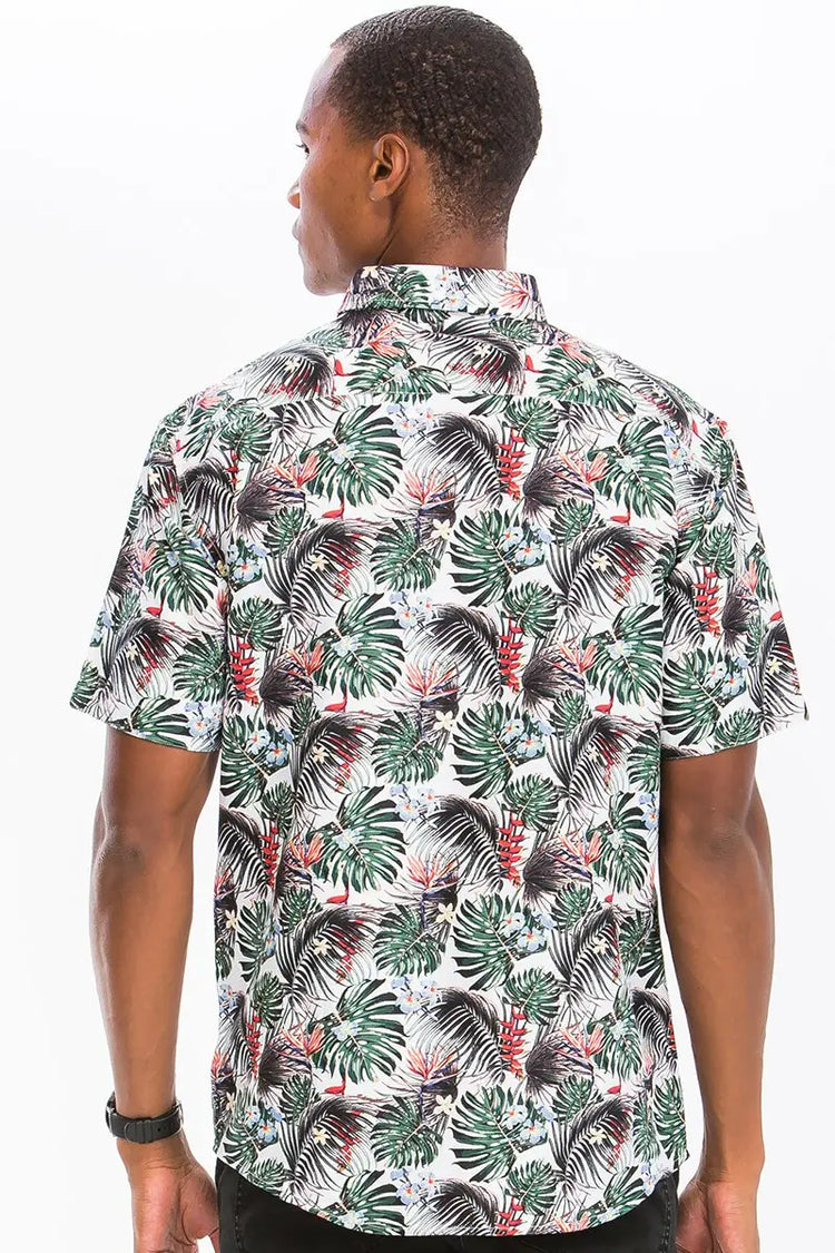 HAWAIIAN PRINT BUTTON DOWN SHIRT Lime Milo