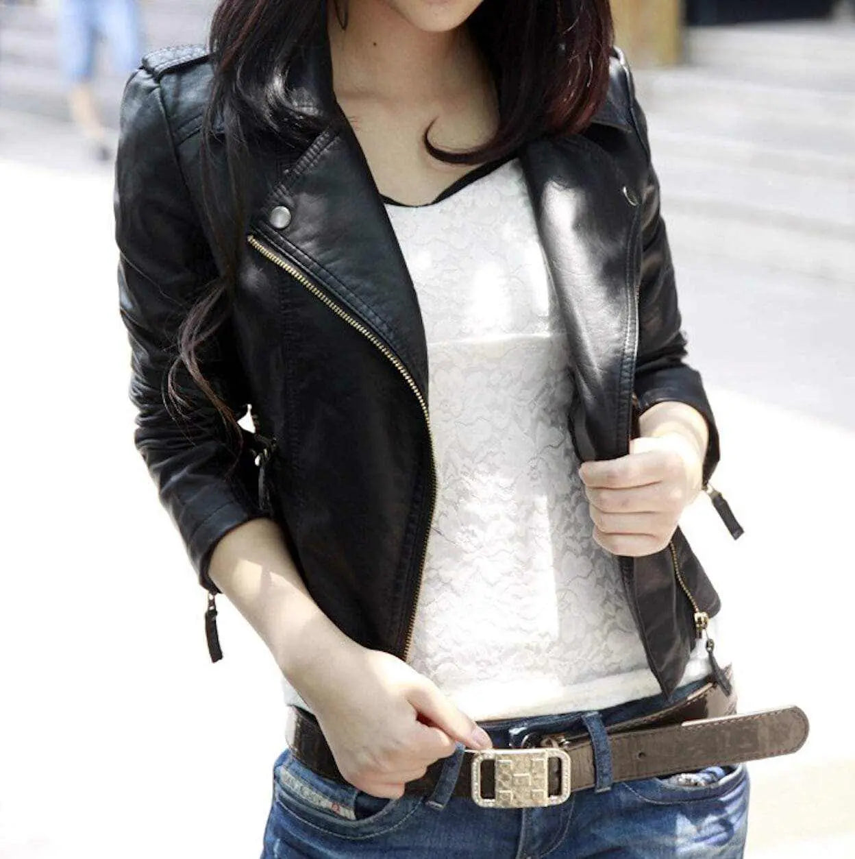Womens Cropped Vegan Leather Jacket Yellow Pandora