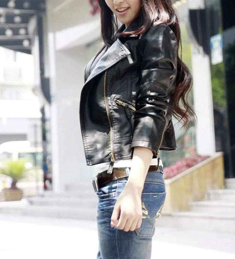 Womens Cropped Vegan Leather Jacket Yellow Pandora