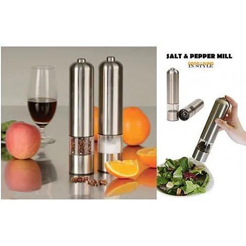 You and Me Salt or Pepper Mills With Electric Dispenser In Stainless Salmon Lucky